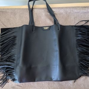 VS faux leather black tote w/Fringe